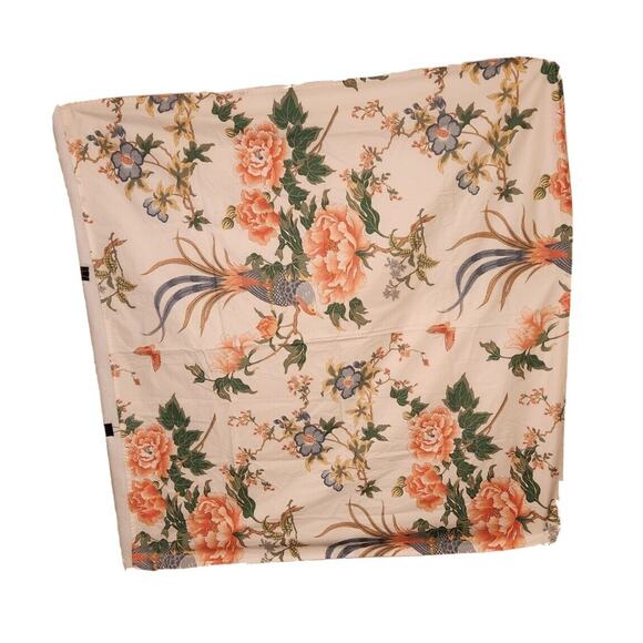 VTG 1980'S SQUARE TABLECLOTH CHERRY BLOSSOM FLOWERS BIRDS SPRING COLORFUL PINK - Picture 1 of 7